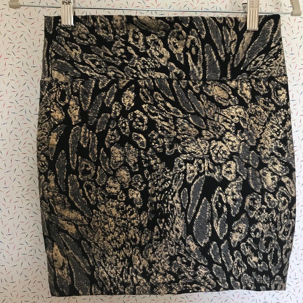 Decree Black and Gold Stretch Cotton Mini Skirt